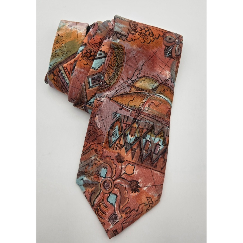 John Weitz Tie Mens Vintage Abstract Travel Map USA Rayon Novelty‎